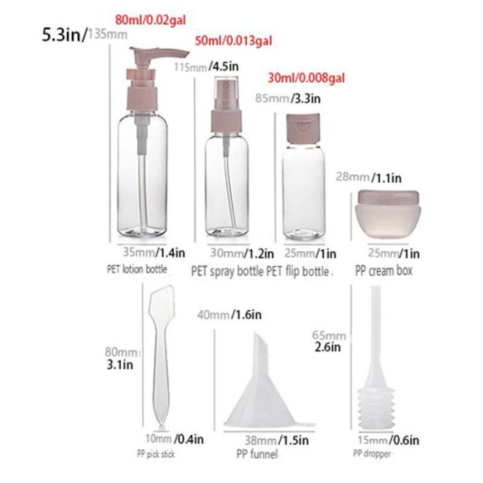 8 Piece Travel Essentials Bottles Pack